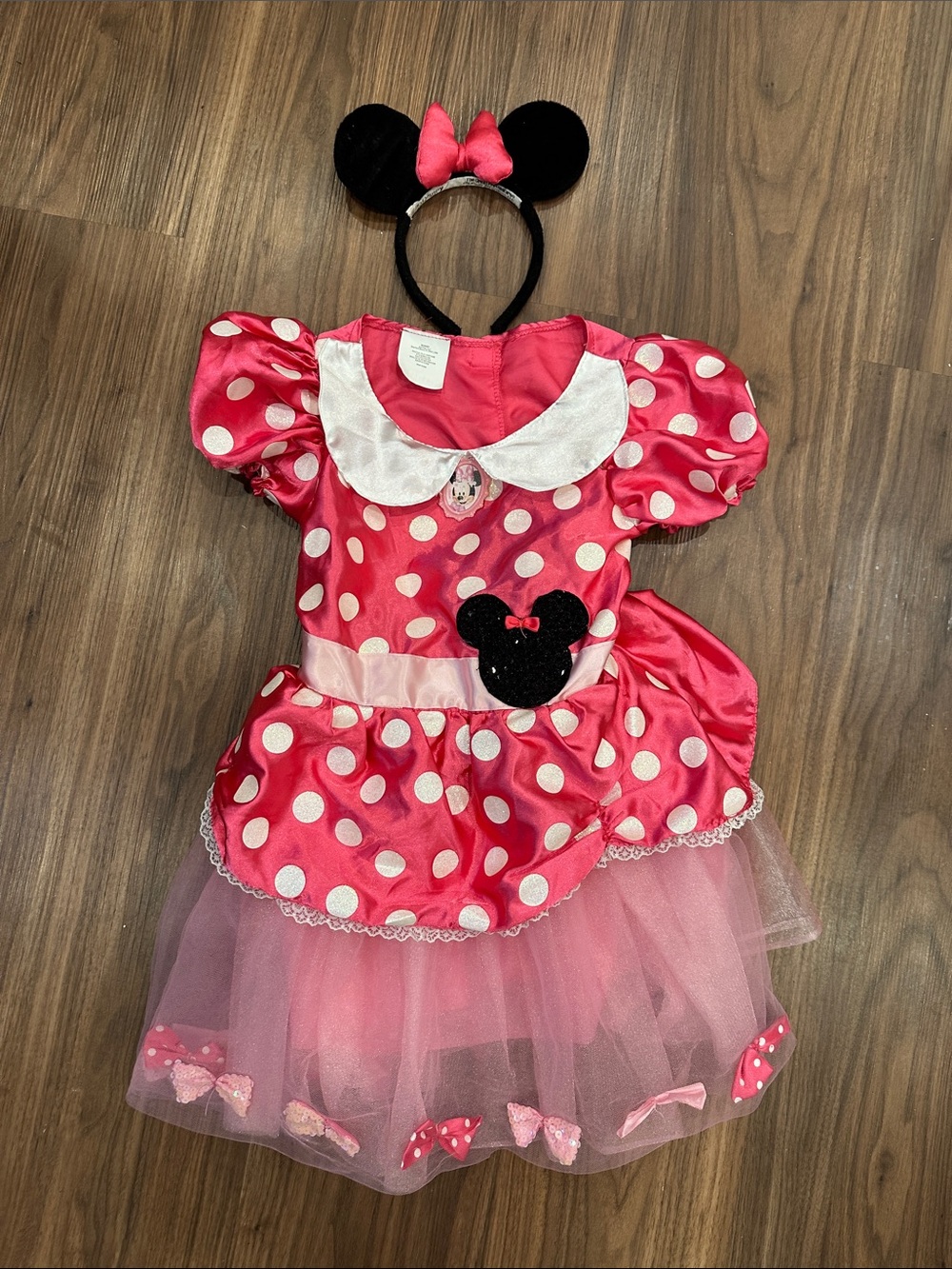 Kids Pink Polka Dot Minnie Mouse Costume with Headband Minnie Ears - Picture 1 of 3